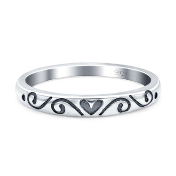 Heart Band Oxidized Ring Solid 925 Sterling Silver (3mm)